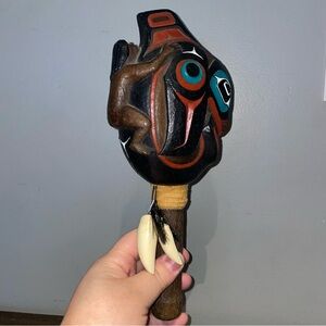 NORTHWEST COAST CARVED/PAINTED CEREMONIAL RATTLE